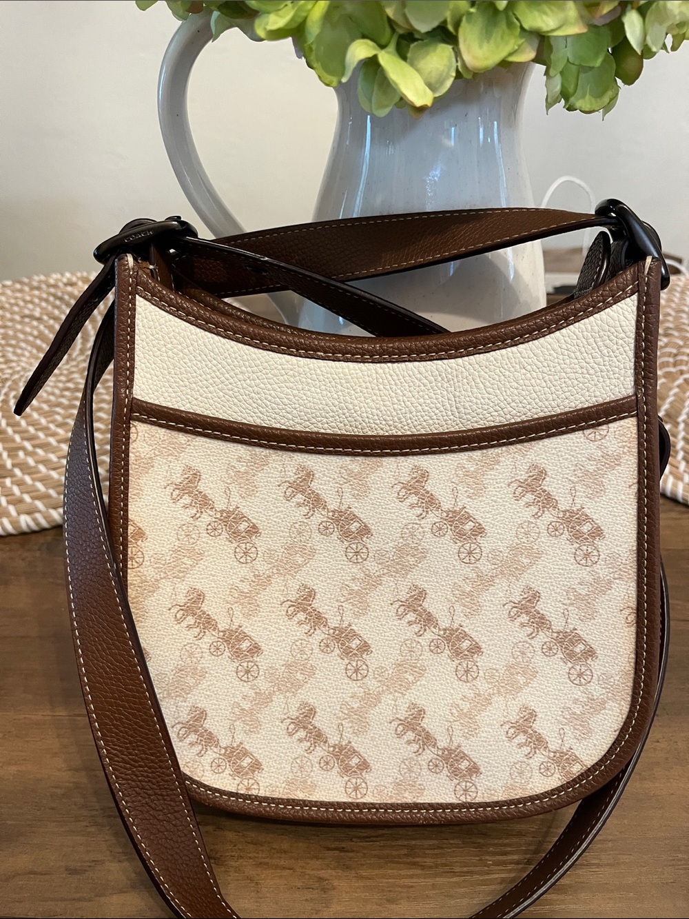 Coach Emery Brown and Cream Signature Crossbody Shoulder Bag